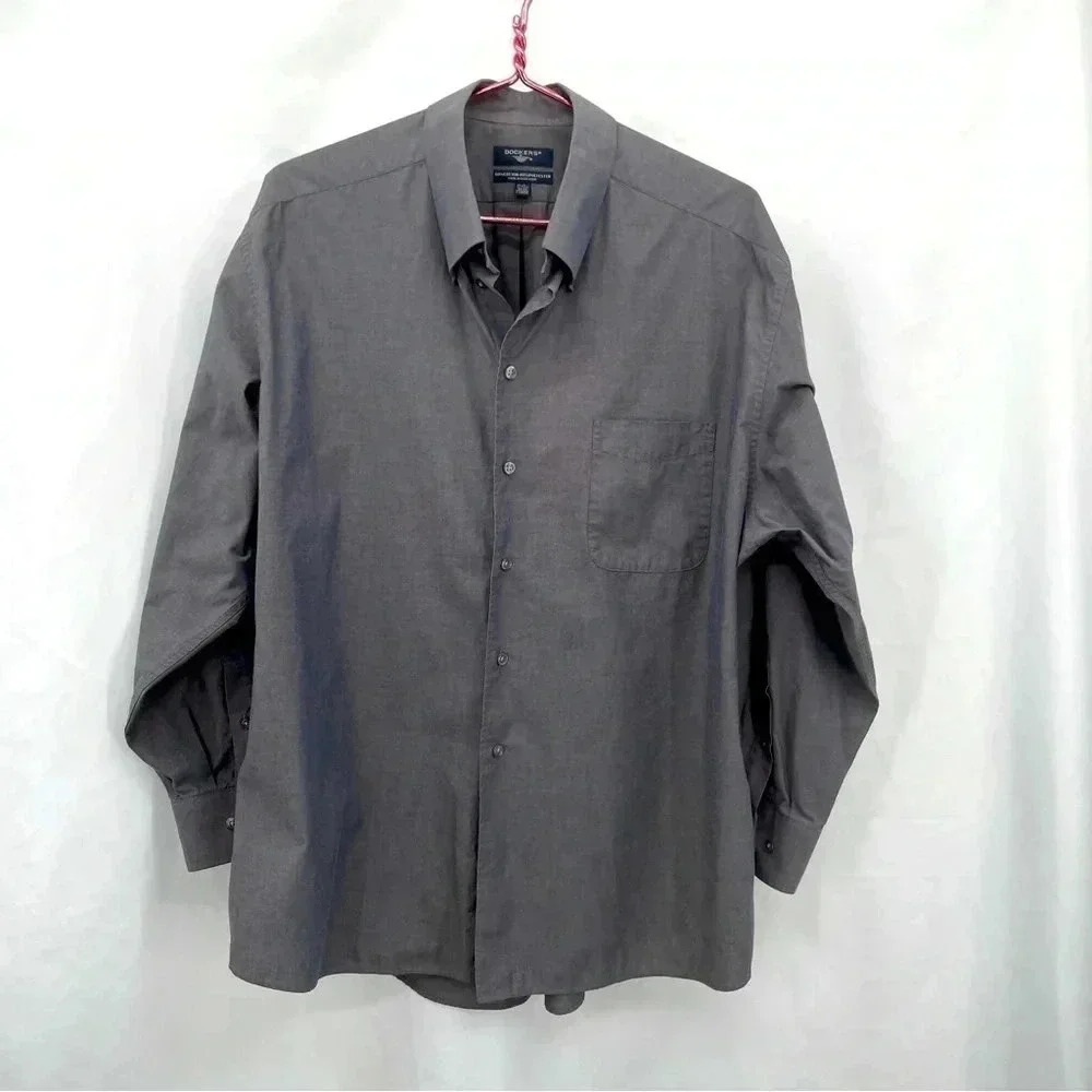 Dockers Button Down Shirt Mens XL Gray Long Sleeve Cotton‎ Blend Professional